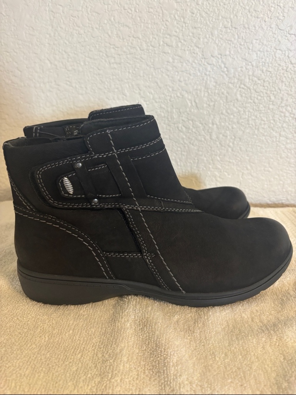Clarks Black Ankle Booties with Contrast Stitching